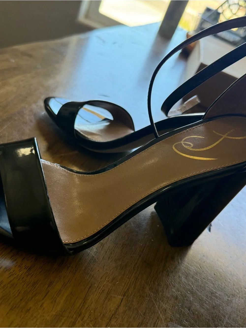 Sam Edelman Black Patent Open-Toe Ankle-Strap Heels